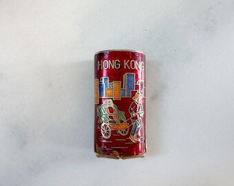Hong Kong Mini Lighter Cover - Red Cloisonne Hong Kong w/ Rickshaw Design Mini Lighter Cover/Lighter Sleeve/Lighter Case/Lighter Holder