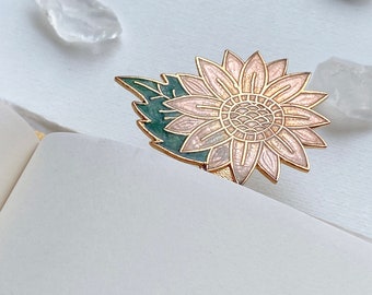 Daisy Bookmark - Vintage Cloisonné Champagne and Pink Daisy Gold-Tone Flower Bookmark/Book Mark