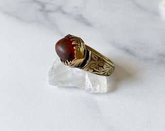 Karukh Ring - Vintage Gold-Tone Oval Orange Stone Ring from Afghanistan Size 8.5/Unique Ring/Beautiful Ring/Mens Ring/Womens Ring/Unisex