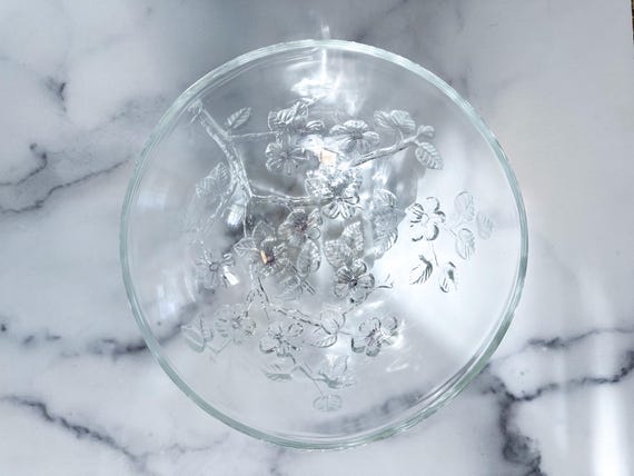 Dogwood Flower Vintage Glass Catchall Bowl | Glass Purse Bowl | Unique Purse Bowl | Entryway Catchall Bowl | Boho Luxe Home Decor | Entryway