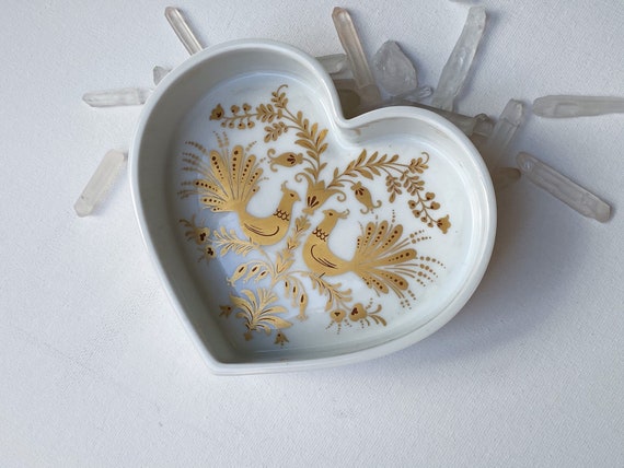 Black Ring Dish Ashtray Altar Dish with Pink Heart Porcelain Ceramic Handmade Dish