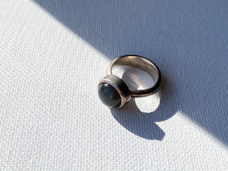 Vintage Sterling Silver and Blue Cabochon Moonstone RingStacking RingStackable Ring Fog Ring