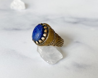 Herat Ring - Vintage Gold-Tone Oval Blue Raw Lapis Lazuli Stone Ring from Afghanistan /Unique Ring/Beautiful Ring/Men's Ring /Women's Ring