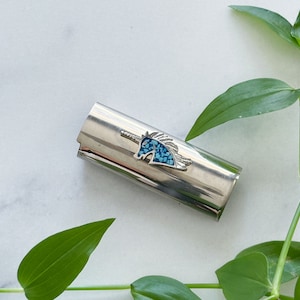 Stardust Lighter Cover - Vintage Unicorn Design Crushed Blue Turquoise Chip & Nickel Silver Lighter Case/Cover/Lighter Sleeve/Holder