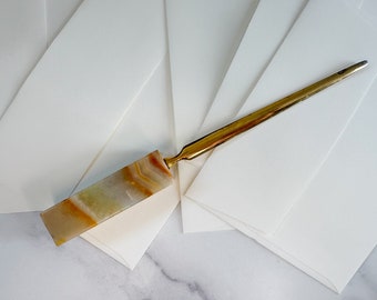 Marble Letter Opener - Vintage Gold-Tone Letter Opener with Multicolored Pastel Marble Handle