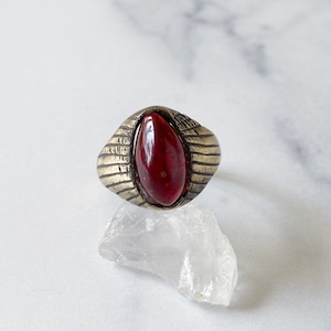 Jabal Ring - Vintage Gold-Tone Oval Red Transparent Stone Ring from Afghanistan Size 12.5 /Unique Ring/Beautiful Ring/Mens Ring /Womens Ring