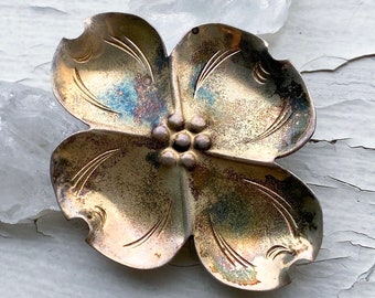 Dogwood Flower Pin - Vintage Stamped Sterling Silver Flower Motif Pin/Brooch