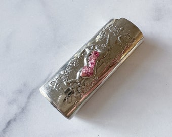 Rosa Lighter Cover - Vintage Silver-Tone Unicorn Hand-Set with Natural Pink Tourmaline Beads /Lighter Case/Lighter Sleeve/Lighter Holder