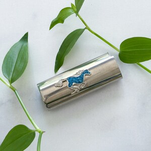 Secretariat Lighter Cover - Vintage Running Horse Design Crushed Blue Turquoise Chip & Nickel Silver Lighter Case/Lighter Sleeve/Holder