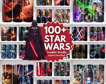 Pakiet 100 opakowań na kubki z motywem Star Wars, natychmiastowe pobranie wzoru opakowania na kubki 20 uncji w formacie PNG, cyfrowy szablon projektu na 20 uncji smukłych kubków