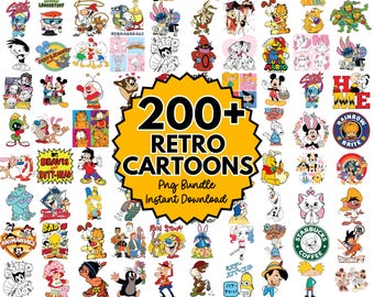 Ponad 200 zabawnych plików SVG/PNG z kreskówkami, zestaw starych clipartów z kreskówkami, postacie z kreskówek w formacie PNG, pliki SVG z kreskówek z lat 80. i 90.