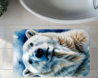 Alfombrilla de baño con diseño de oso polar, alfombra de baño de espuma viscoelástica, regalo para baby shower, regalo para el baño infantil, decoración escandinava de animales salvajes azules, minimalista.