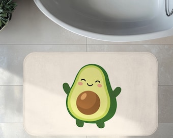 Kawaii Avocado Bath Mat, Memory Foam Bath Rug, Baby Shower Present, Gift for Children's Bathroom, Cute Happy Avocado Funny Gift