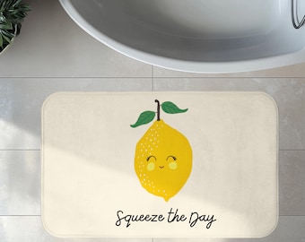 Squeeze the Day Kawaii Cute Lemon Bath Mat, Happy Lemon Memory Foam Bath Rug, Baby Shower Present, Gift for Children's Bathroom