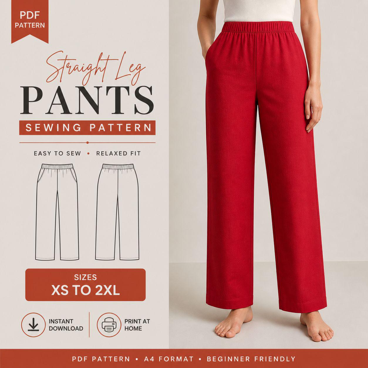 Pants Sewing Pattern Pdf Straight Leg Pants Sewing Pattern PDF 