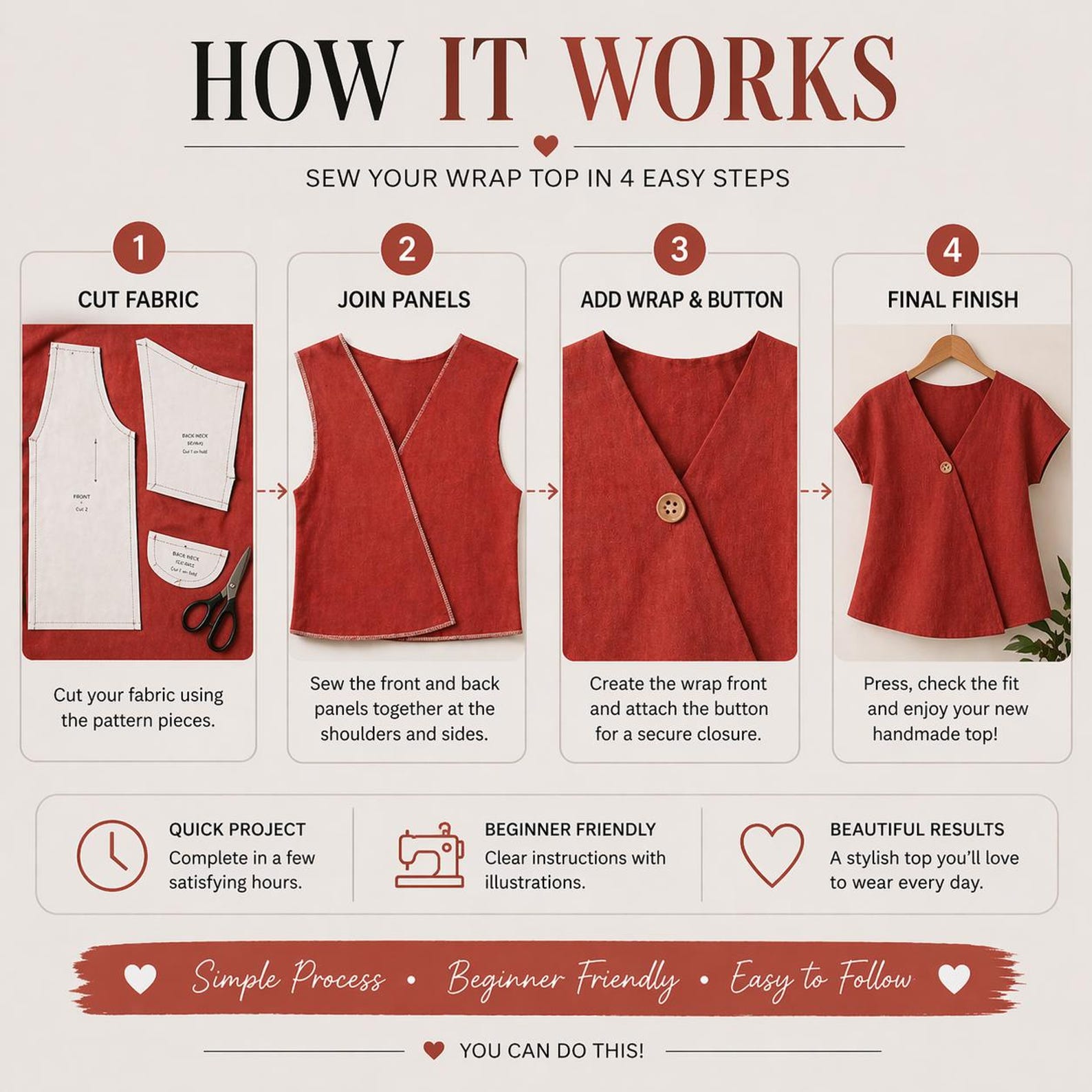 Wrap Top Sewing Pattern PDF, Kimono Blouse Pattern, XS–5XL, Easy