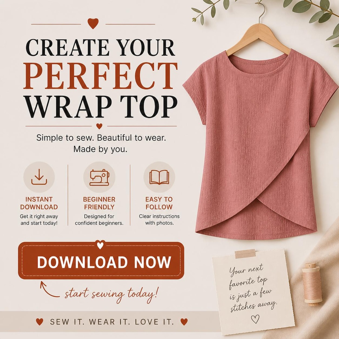 Wrap Blouse Sewing Pattern for Women, Stylish Overlap Top PDF, Casual ...