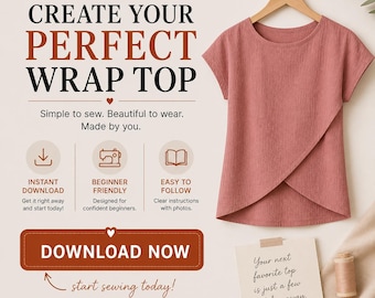 Wrap Blouse Sewing Pattern for Women, Stylish Overlap Top PDF, Casual Everyday Top Pattern, Easy to Sew, Instant Download S-3XL