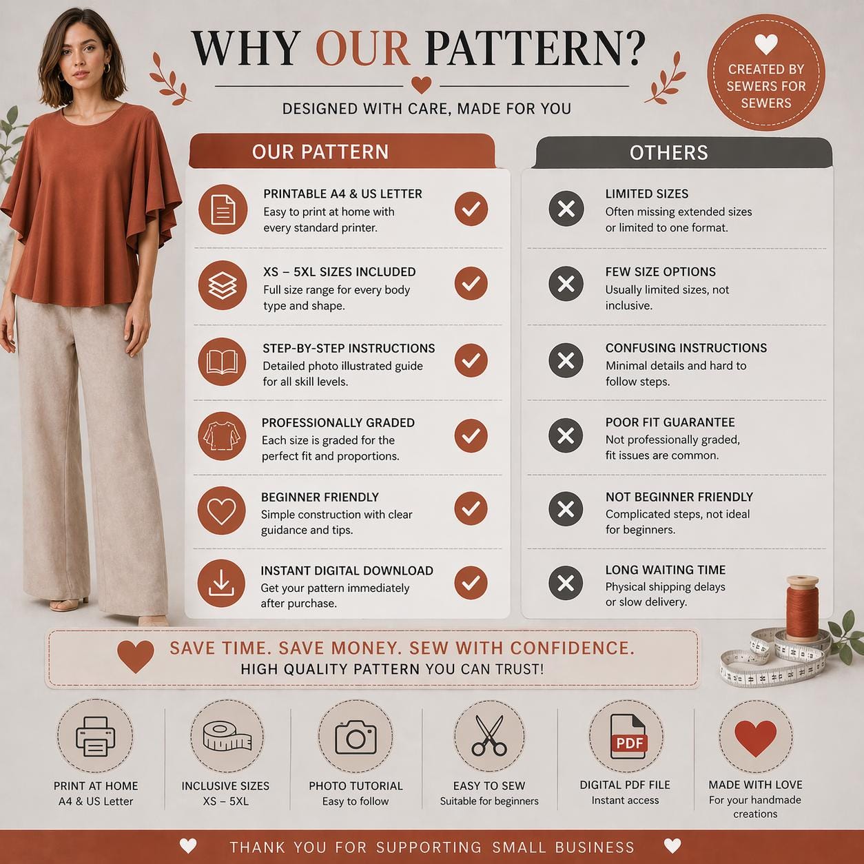 Flutter Sleeve Top Sewing Pattern, Loose Fit Blouse Pattern PDF, Women ...