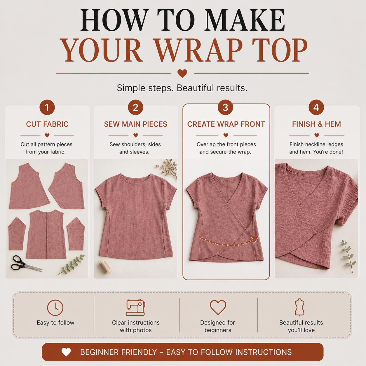 Wrap Blouse Sewing Pattern for Women, Stylish Overlap Top PDF, Casual ...
