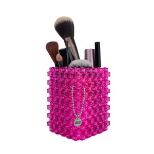 Hot Pink Beaded Desk Organizer, Handmade Acrylic Pen Pot, M.Gregio Charm