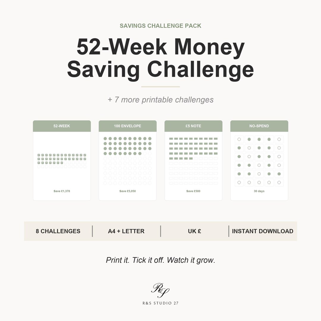 Money Saving Challenge Pack | 8 Printable Savings Trackers (a4/letter ...