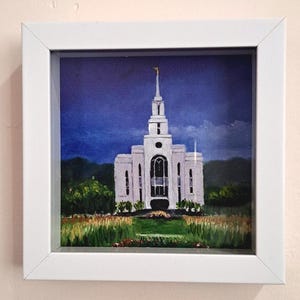 Layton LDS Temple ~ framed in a white frame, 6x6 inches