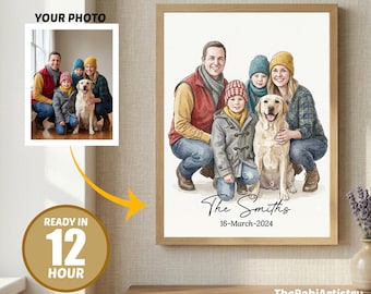 Custom Watercolor Family Portrait, Hand-Drawn From Photo, Personalized Gift (Digital Download)