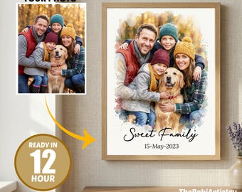 Custom Watercolor Painting from Photo, Hand drawn Portrait, Custom Family Gift for Mom/Dad, Personalised