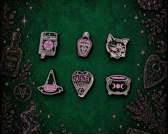 Witchy Horror Croc Charms | Gothic Witches Hat, Cat, Ouija, Cauldron Pins