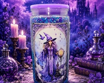 Gobelet boule à neige Witchy Tarot | Tasse de 16 oz remplie de strass | Pastel gothique
