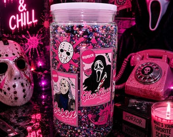 Gobelet boule à neige Slasher d'horreur | Tasse en cristal remplie de strass (16 oz)