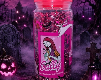 Gobelet boule à neige L'Étrange Noël de 16 oz | Gobelet pailleté en acrylique rempli de strass | Tasse cadeau d'Halloween inspirée de Jack Skellington |