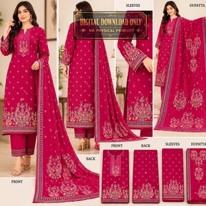 Modello di abito Kurta rosso / Modello di Kurta pakistano (Download digitale)