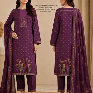 Purple color  Kurti Design | Pakistani Ethnic Wear Digital Print (Digital Download)