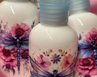 Set of 3 Natural Hand & Body Lotions Dragonfly Decor Lavender Lemongrass Rose Petals