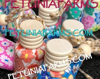 7 Hanging Car Reed Diffuser Bottles with Wooden Caps (Assorted Sizes, Shapes, Colors)