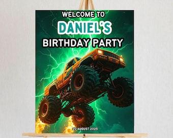 Cartello di benvenuto Monster Truck, Cartello modificabile per festa Monster Truck, Poster di benvenuto per compleanno, Pannello di benvenuto per festa di compleanno per ragazzi, Download immediato