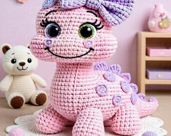 Schema per realizzare un dinosauro rosa all'uncinetto / Tutorial per creare un peluche amigurumi (download in PDF)