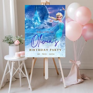 Frozen Birthday Welcome Sign, Frozen Party Welcome Sign, Princess Elsa Anna Welcome Poster, Frozen Birthday Decor, Editable image 1
