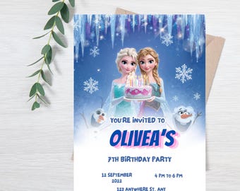 Invito di compleanno Frozen Invito Frozen Principessa Elsa Anna Invito per festa Invito di compleanno Frozen per bambina Tema Frozen MODIFICABILE DIGITALE