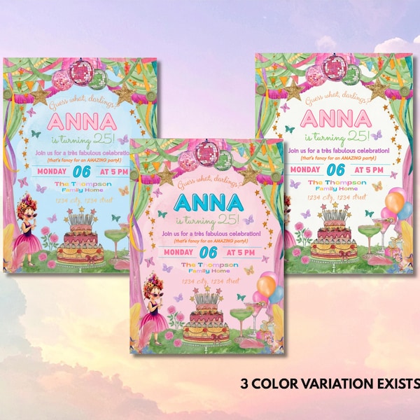 Fancy Nancy Birthday Invitation Whimsical Girls Party Invite,  Parisian Watercolor Invitation, Instant digital Download