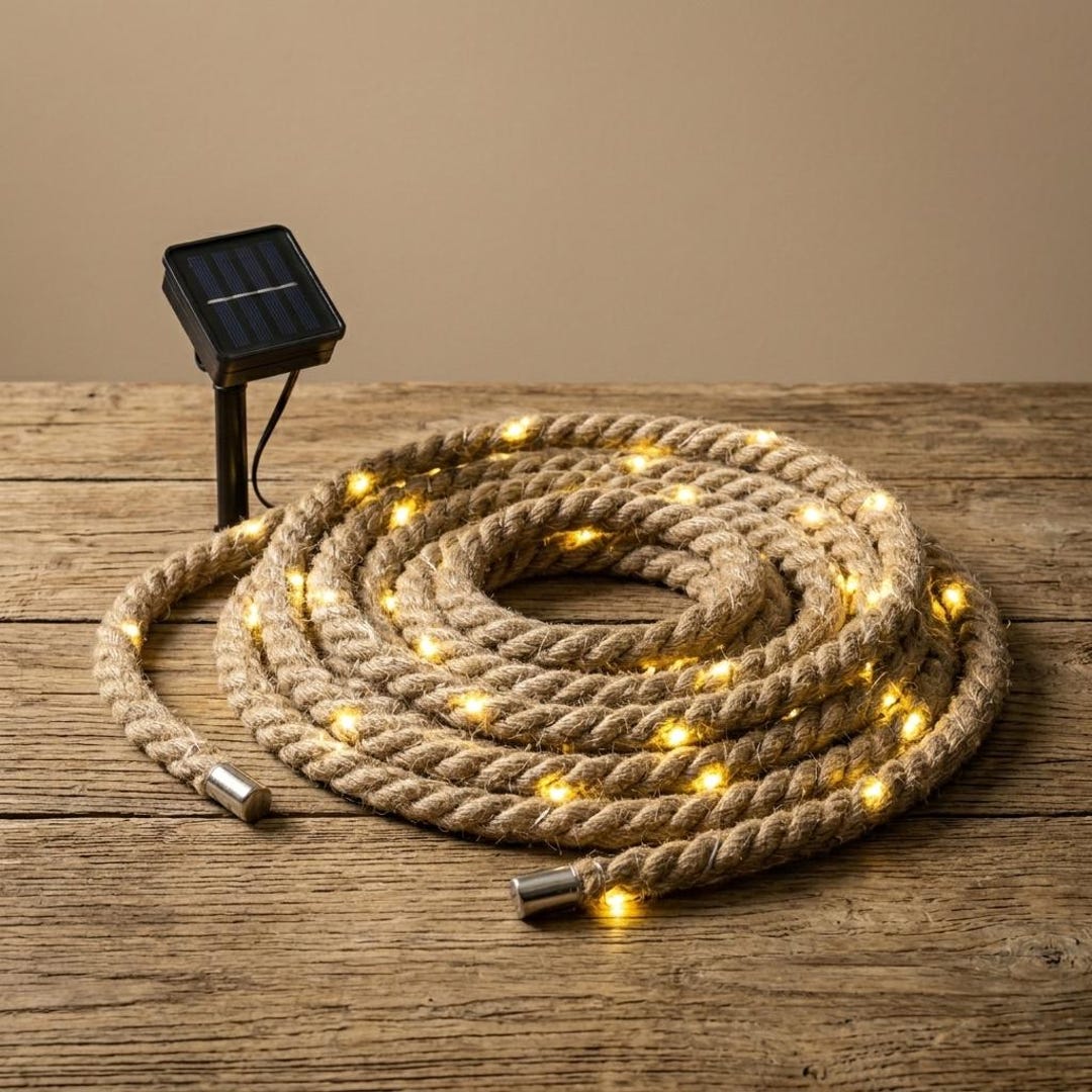 Retro Solar Rope Light 7M 50LED Outdoor Fairy Lights, Hemp Rope Garden ...