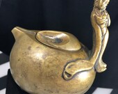 Vintage Antique Asian Brass Geisha Teapot Tea Kettle