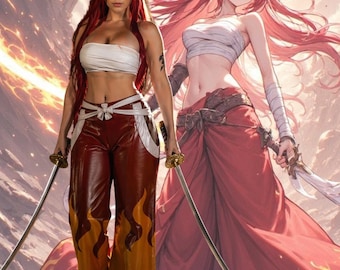 Anime Flame Pants, Cosplay Trousers Women, Red Wide Leg Pants, High Waist Pants, Warrior Inspired Cosplay Bottom