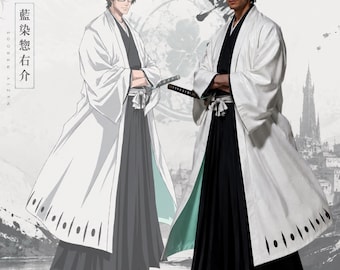 Anime inspiriertes weißes Kimono Cosplay Mantel-Set, Kostüm im japanischen Samurai-Stil, Manga inspiriertes Robe-Outfit, Anime Convention Cosplay für Herren