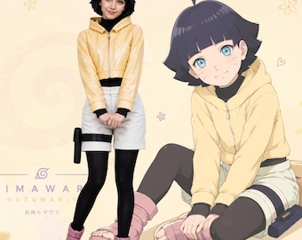 Anime inspiriert Gelbe Cropped Jacke & Shorts Cosplay Set, Manga Style Leder Outfit, niedliches Ninja inspiriertes Kostüm, Convention Cosplay Wear