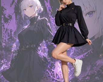 Anime inspiriertes schwarzes Cosplay Outfit für Frauen, Gothic Anime Kleid, Jujutsu Style Uniform, Halloween Cosplay Kostüm, Custom Made