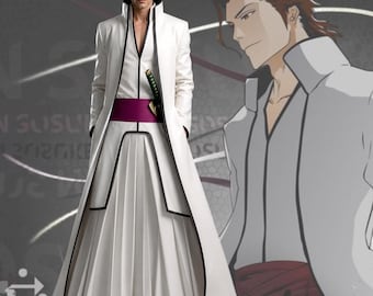Anime Inspired White Coat Cosplay Costume for Men, Samurai Style Long Coat Outfit, Anime Character Inspired Clothing, Cosplay Costume Set