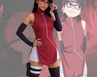 Abito da ninja rosso ispirato agli anime, costume cosplay, tunica rossa senza maniche, abito ispirato ai manga, costume per convention, taglia personalizzata